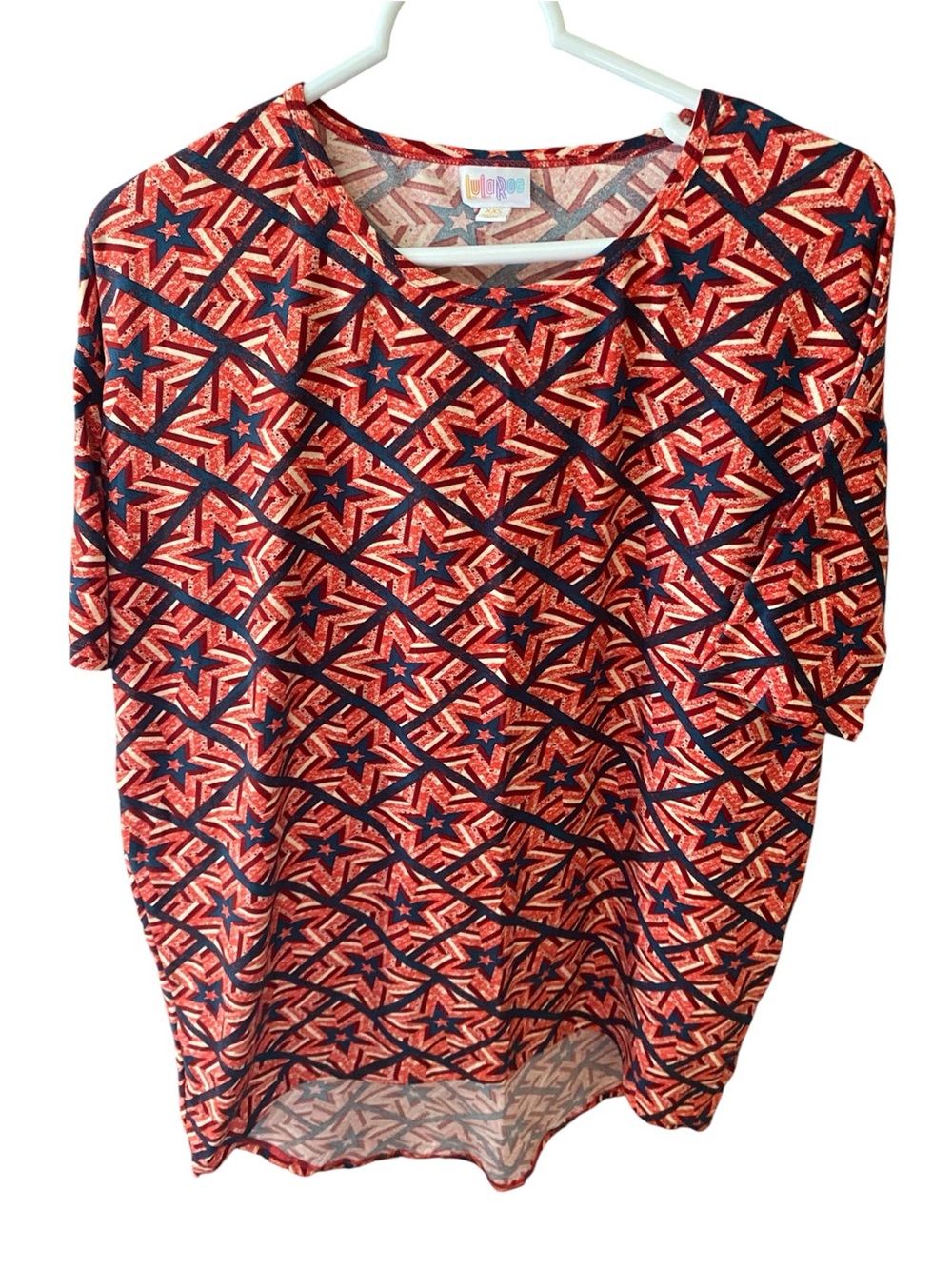 LuLaRoe Multicolor Tunic with Red & Navy Star Pattern